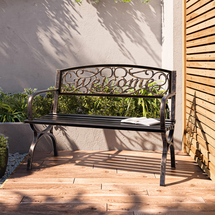 Steel and best sale wood garden bench